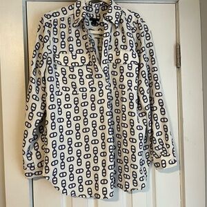 Ann Taylor Navy and White Patterned Blouse
